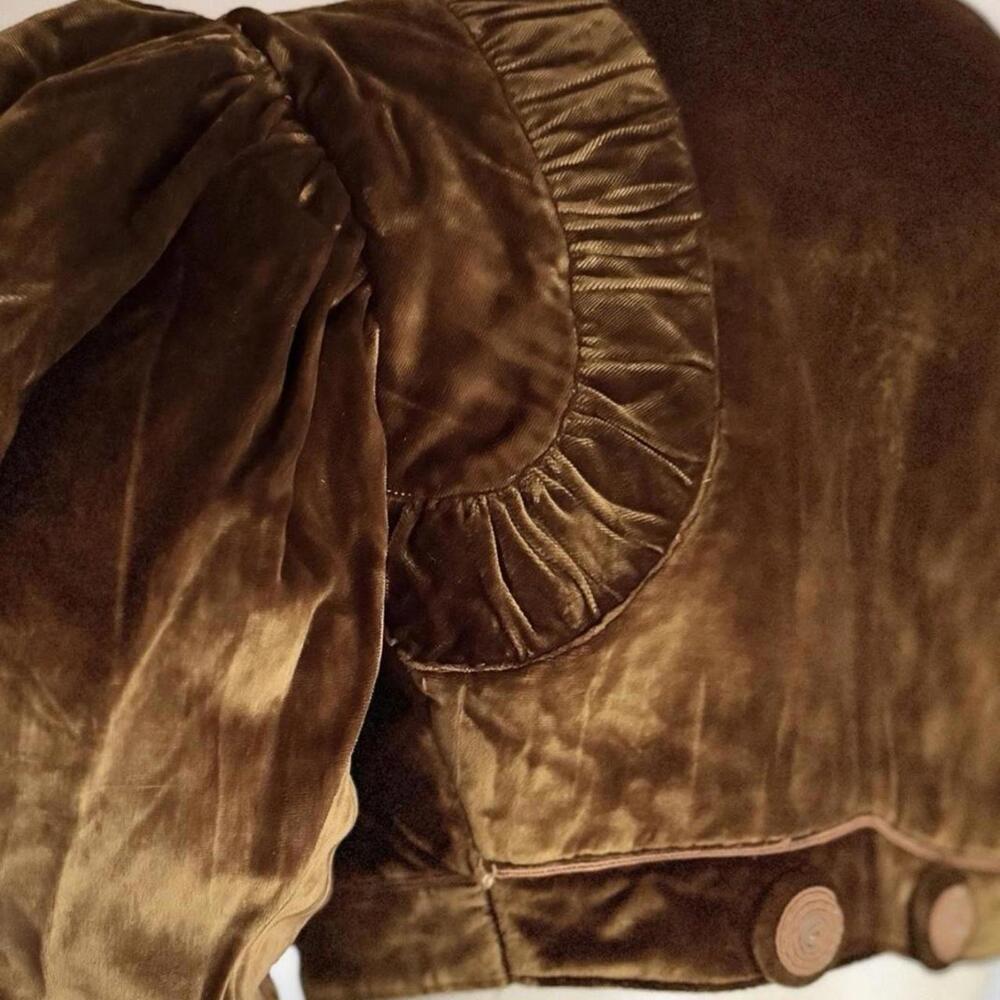 Vintage 1910's VICTORIAN EDWARDIAN Cocoa Brown VELVET FLORAL PUFF Sleeve Jacket - Picture 7 of 8